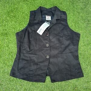 Vtg Y2K Copper Key Vest Womens Large Black Button Up Indie Western‎ Cottagecore
